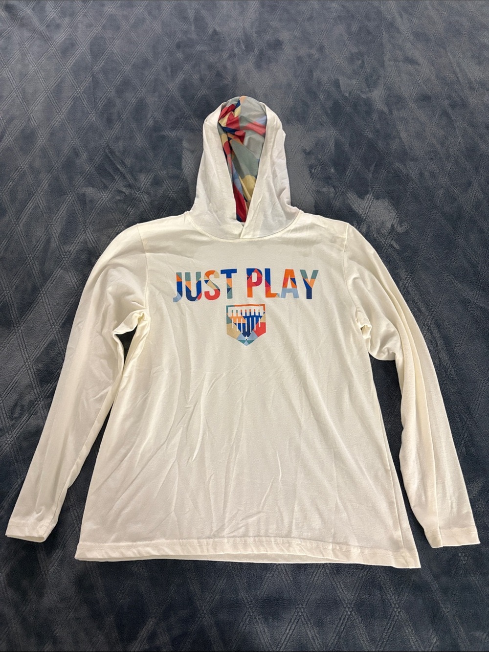 Kids White 'Just Play' Hooded Long-Sleeve Top